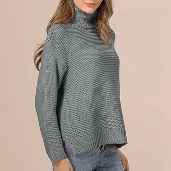 Women's chunky wool blend turtleneck sweater relaxed fit cozy knit everyday style