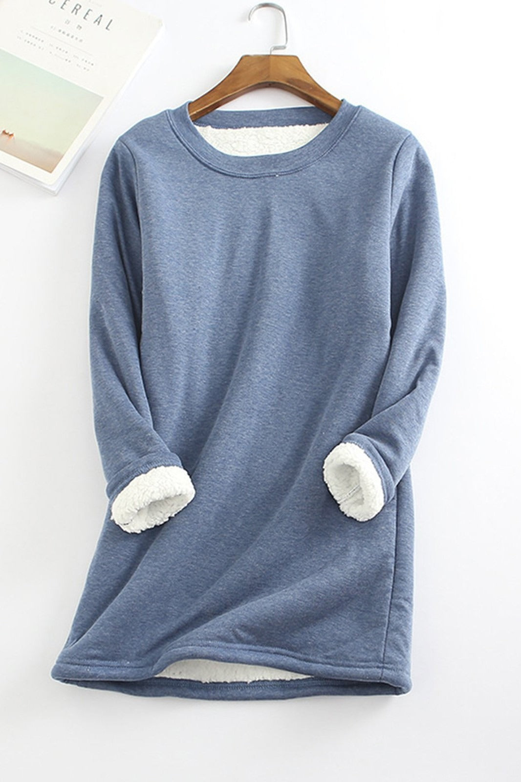Women's relaxed-fit fleece-lined tunic top long sleeve cozy layer for chilly days