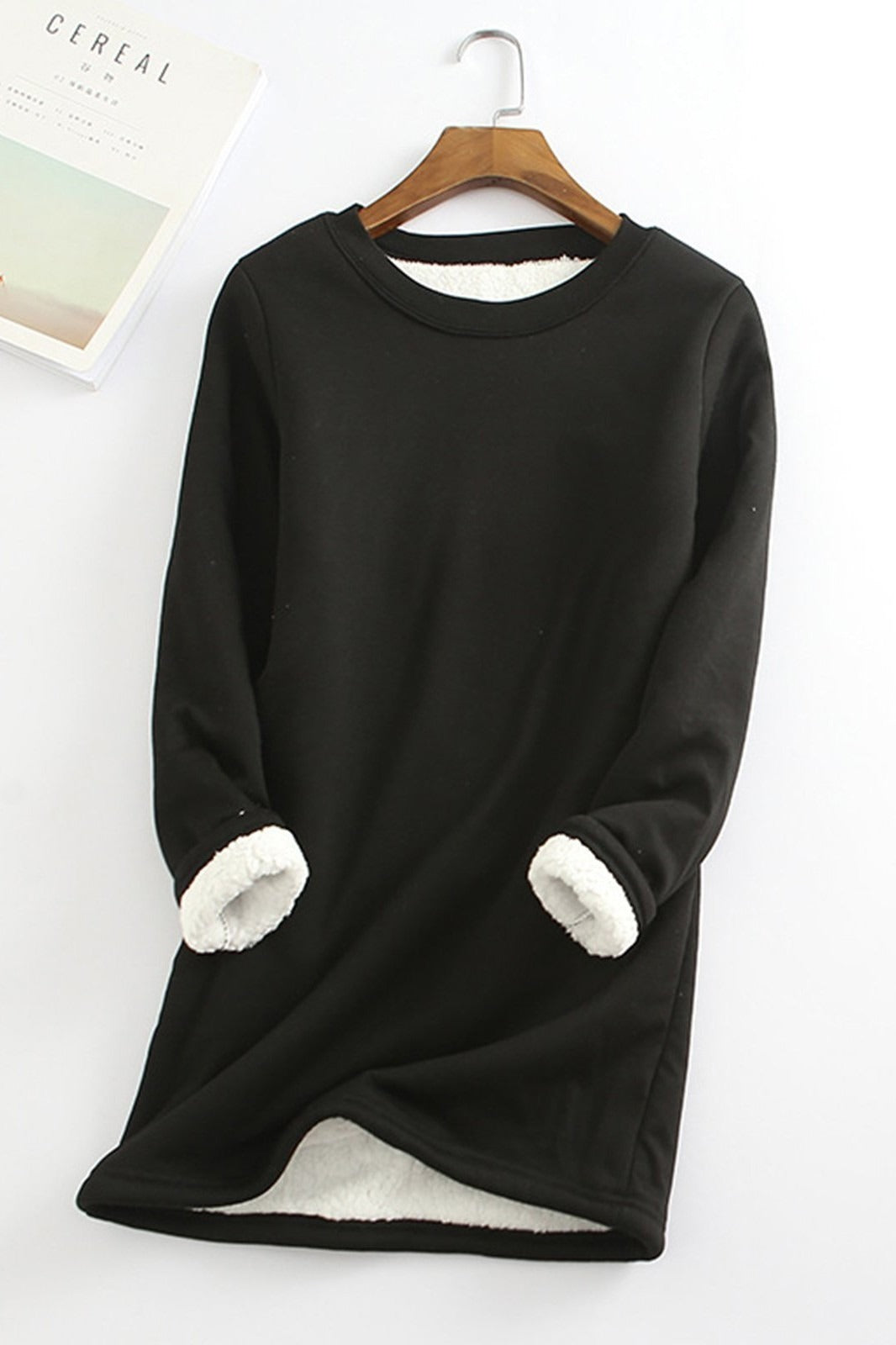 Women's relaxed-fit fleece-lined tunic top long sleeve cozy layer soft plush everyday style