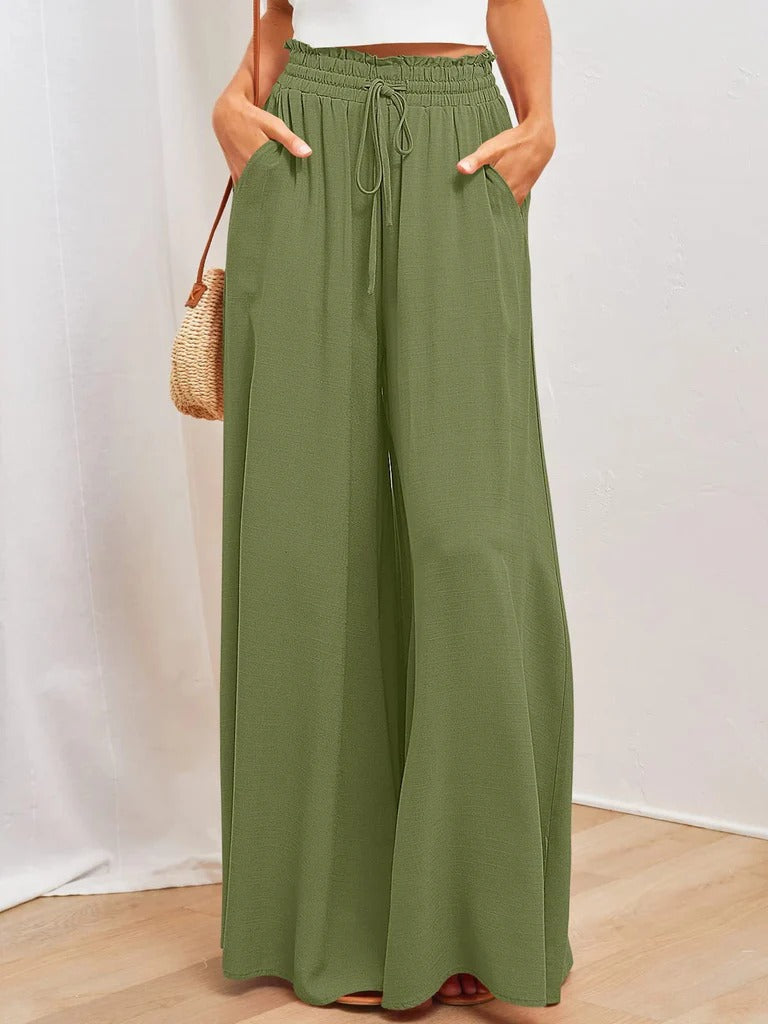 Women's pleated maxi skirt relaxed fit cotton blend elastic drawstring waist flowing silhouette