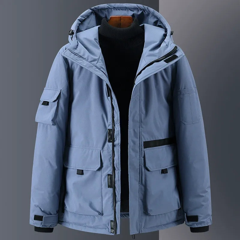 Men's relaxed-fit hooded down jacket insulated water-resistant finish with utility pockets