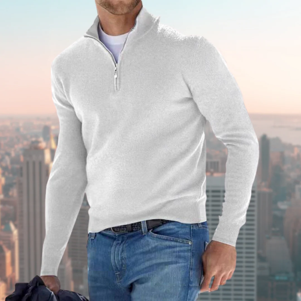 Black cotton-blend men's sweatshirt quarter-zip stand collar regular fit casual pullover