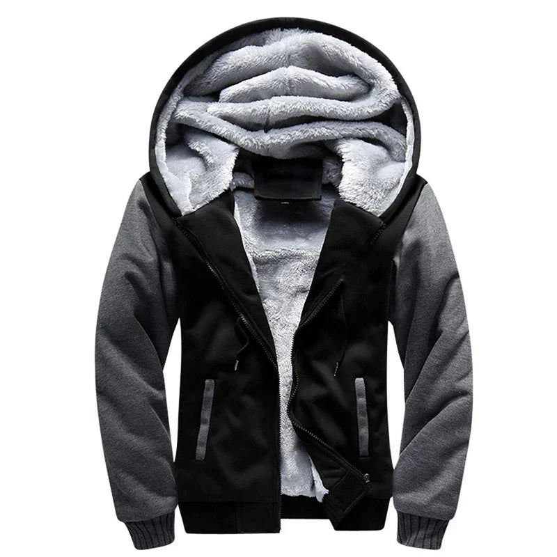 Men's winter hoodie jacket thick fleece lined camouflage sleeves hooded design in neutral tones