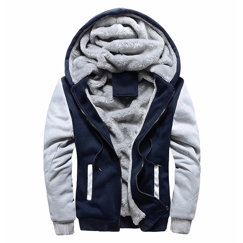 Men's winter hoodie jacket thick fleece lined camouflage sleeves hooded design warm rugged streetwear