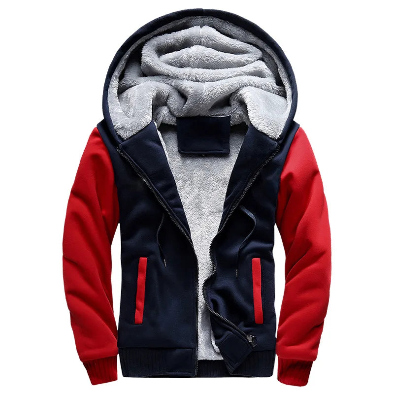 Men's winter hoodie jacket thick fleece lined camouflage sleeves hooded design warm cozy outdoor style