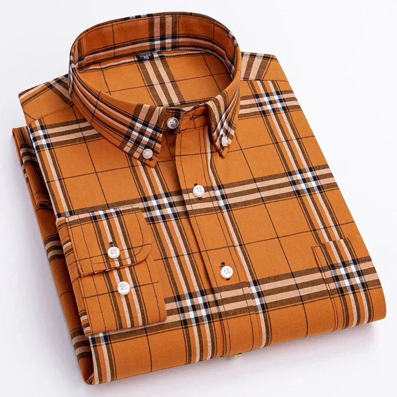 Bryan men's plaid button-down shirt in classic multicolor check pattern with lightweight breathable fabric