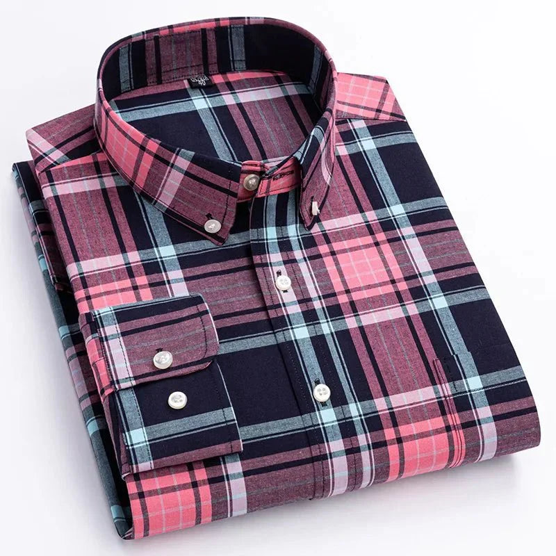 Bryan men's plaid button-down shirt in classic multicolor check with lightweight breathable fabric for everyday wear