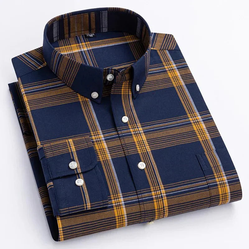 Bryan men's plaid button-down shirt by Wavlynn, classic pattern, lightweight breathable fabric for everyday wear