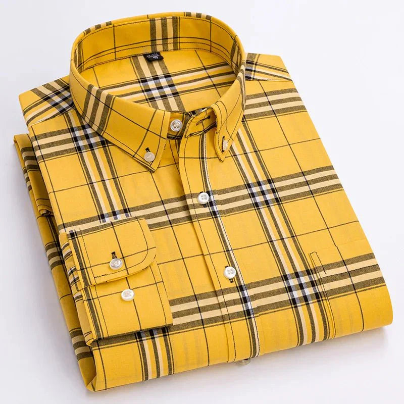Bryan men's plaid button-down shirt in classic multicolor check with lightweight breathable fabric for everyday wear