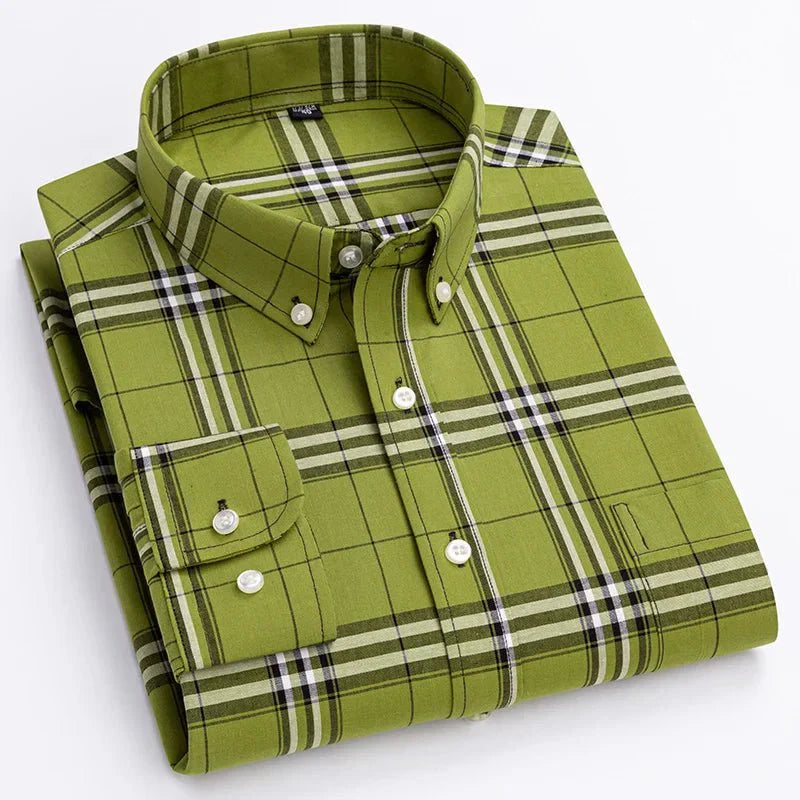 Bryan men's plaid button-down shirt by Wavlynn, classic pattern lightweight breathable everyday casual fit