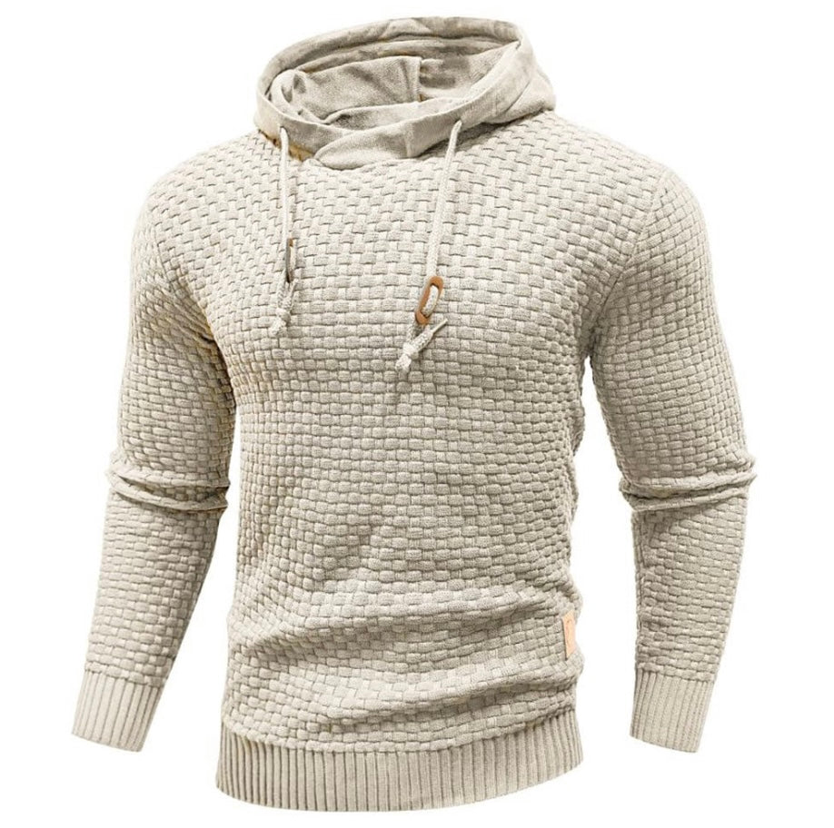 Men's textured grid-knit hoodie in modern fit with drawstring, elevated casual style