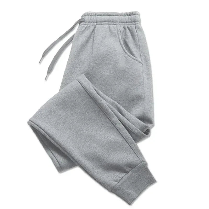 Men's gray fleece sweatpants casual tapered fit moisture-wicking lounge gym wear autumn winter