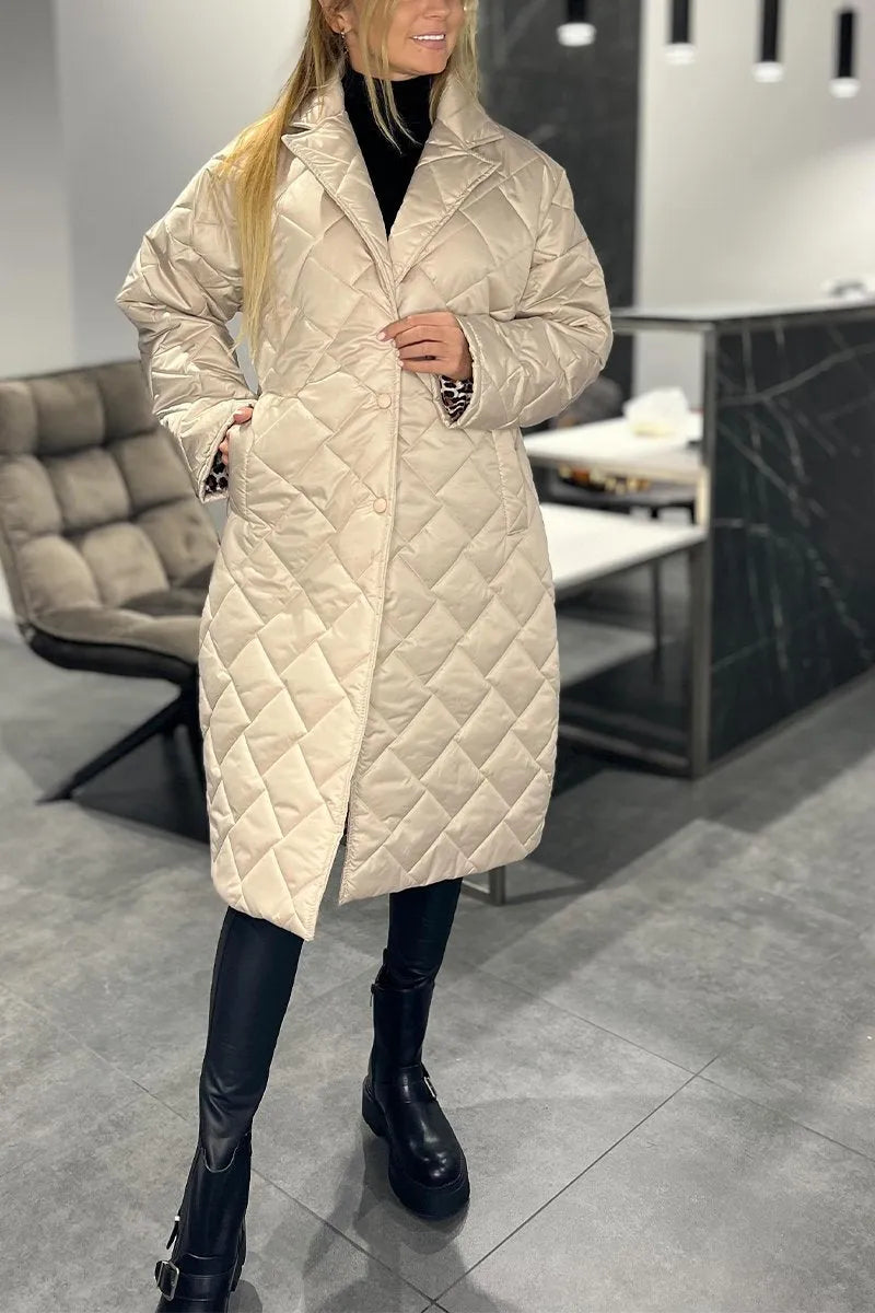 Sutton reversible quilted coat in dual-color lightweight insulated design with clean modern silhouette