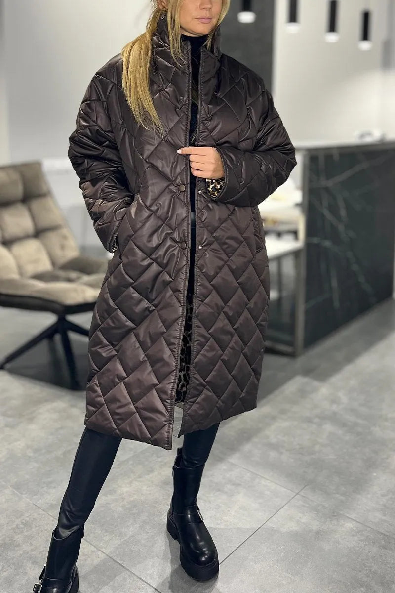 Sutton reversible quilted coat in dual-tone, lightweight insulated design with clean lines