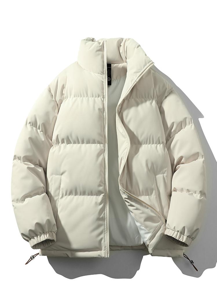 Men's lightweight quilted puffer jacket in navy, insulated winter coat with high collar and zip closure