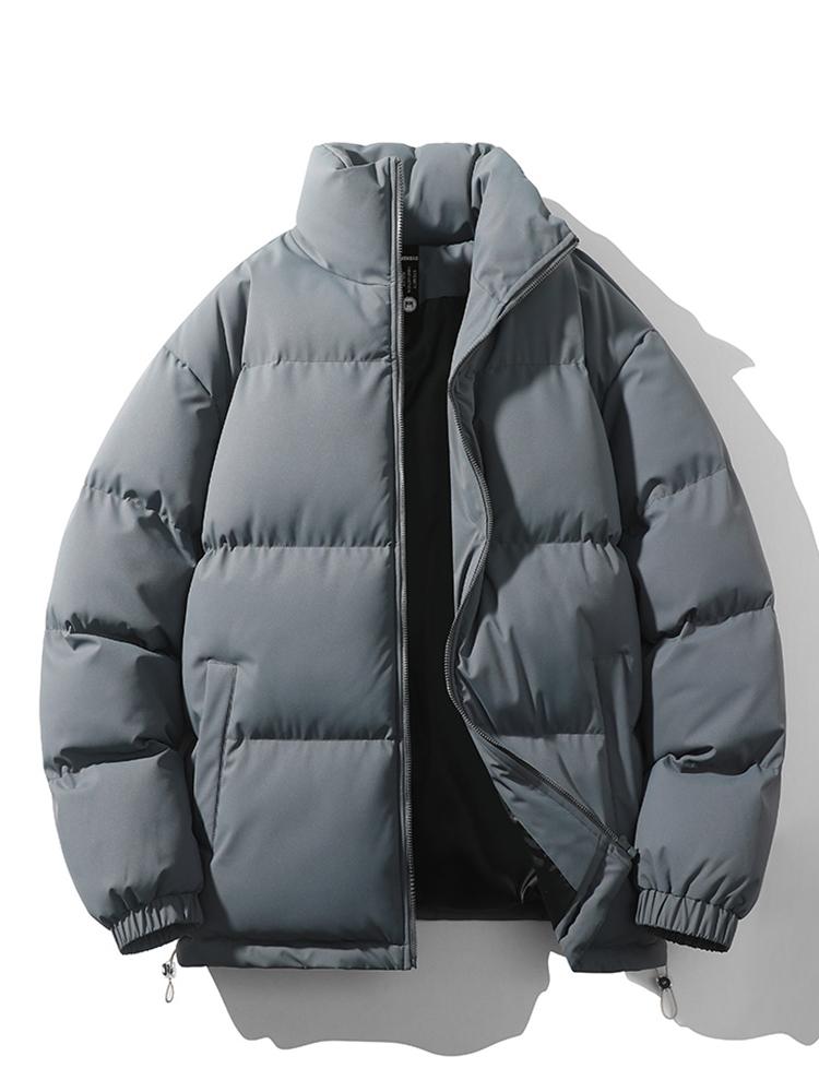 Men's lightweight quilted puffer jacket black insulated winter coat with high collar zip closure
