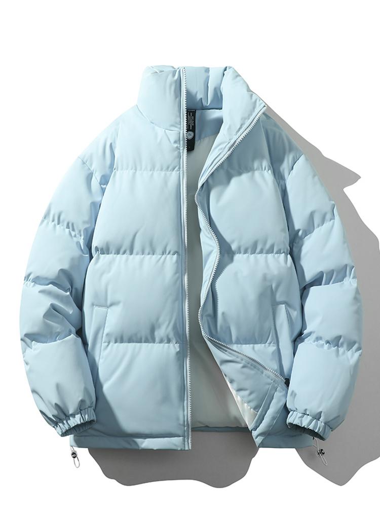 Men's lightweight quilted puffer jacket black insulated winter coat with high collar zip closure