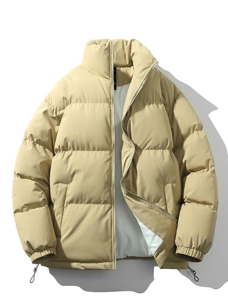 Men's navy quilted puffer jacket lightweight insulated winter coat with high collar and zip closure