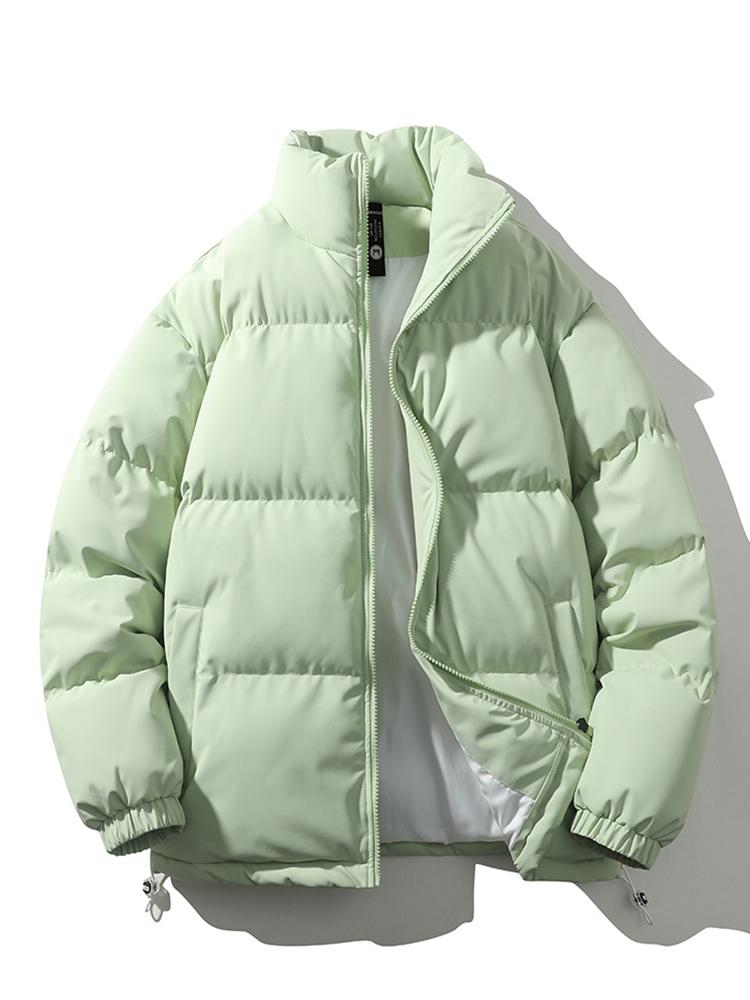 Men's lightweight quilted puffer jacket with high collar, zip closure, and adjustable hem