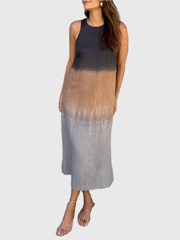 Terri-Lynn floral print midi dress in earthy tones, breezy drape flattering tummy and hips
