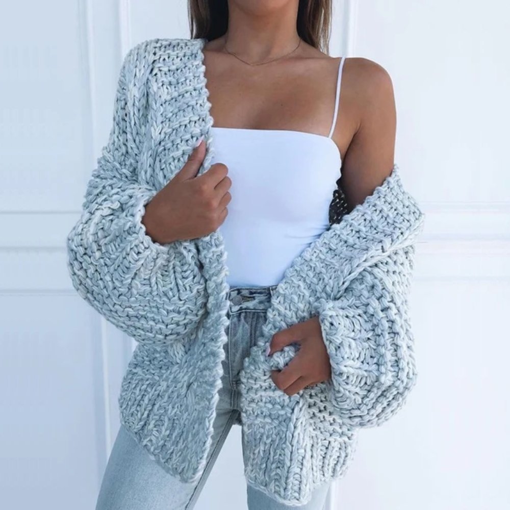 Women's chunky knit open-front cardigan relaxed fit cozy acrylic wool blend everyday layer