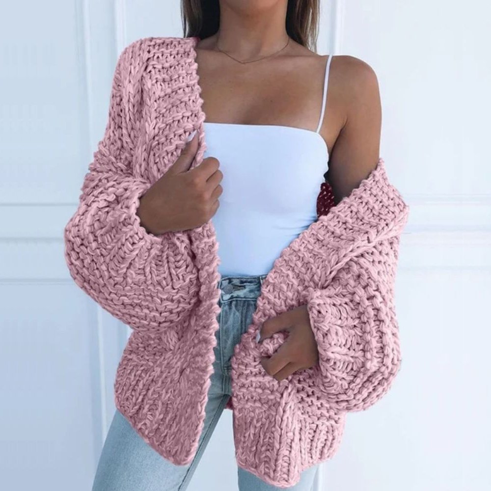 Women's chunky knit open-front cardigan relaxed fit cozy acrylic wool blend everyday layer