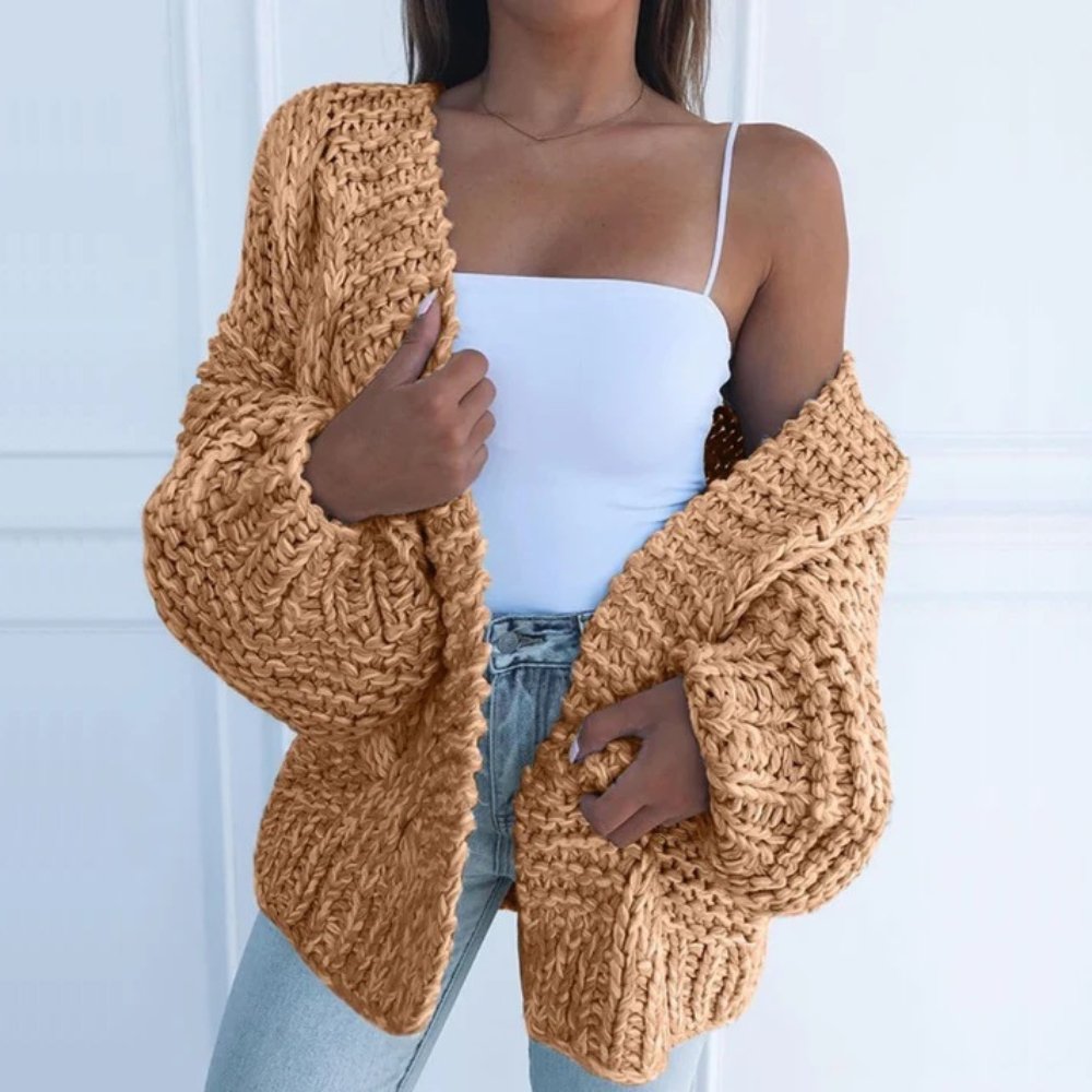 Women's chunky knit open-front cardigan in cozy relaxed fit, perfect for everyday layering