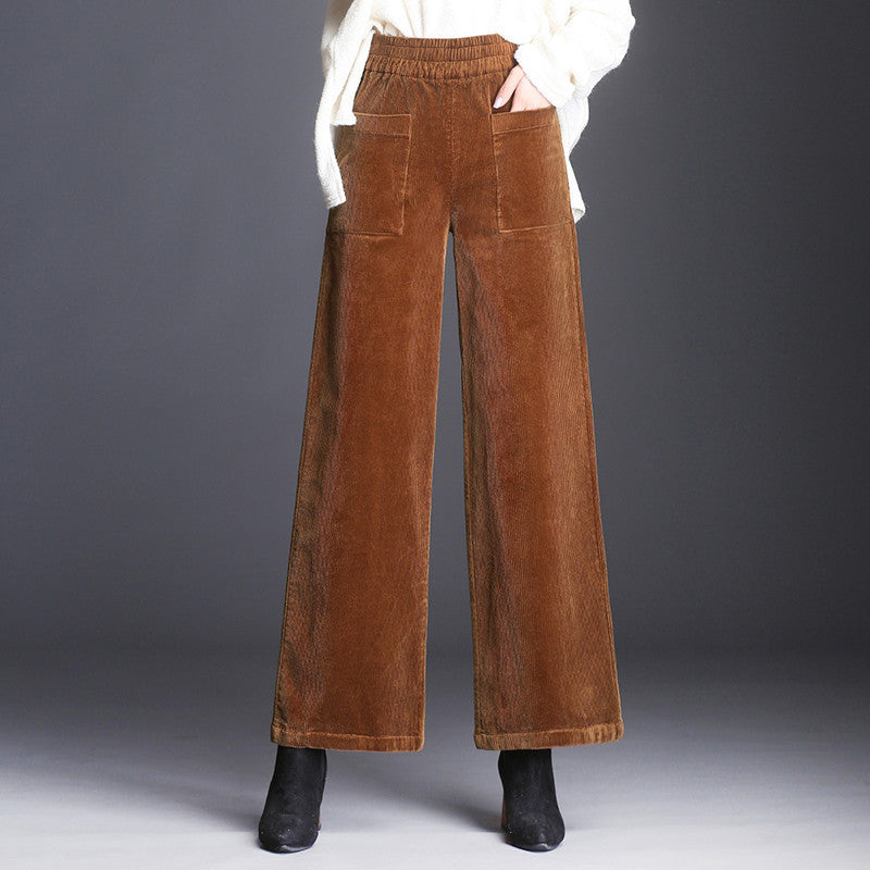 Charlotte high-waist flared corduroy pants with large patch pockets in vintage-inspired silhouette