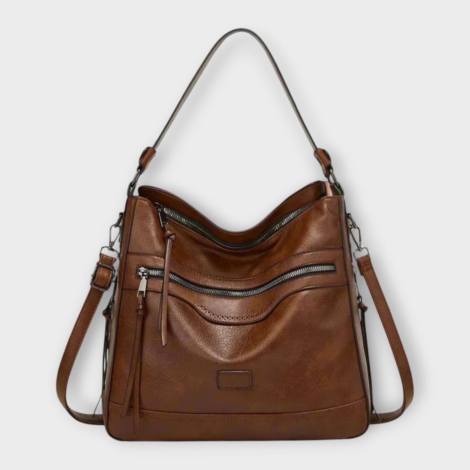 Svanhild™ structured shoulder bag in neutral tone, elegant minimalist silhouette with sleek top handles