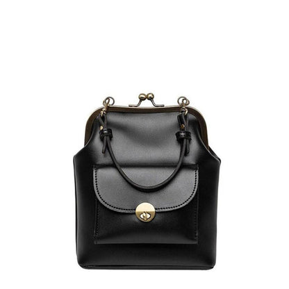 Wavlynn Diana black vegan leather structured handbag with secure clasp closure and top handle