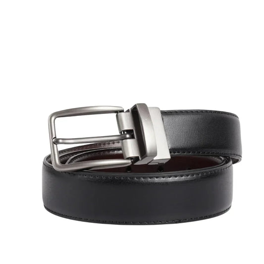 Mens Black Leather Buckle Belt - Wavlynn