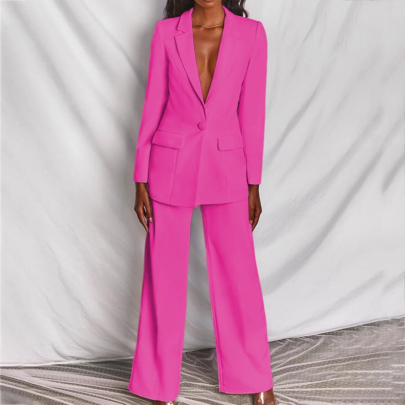 Chic black blazer and trousers set for women, structured tailored fit with sophisticated elegance