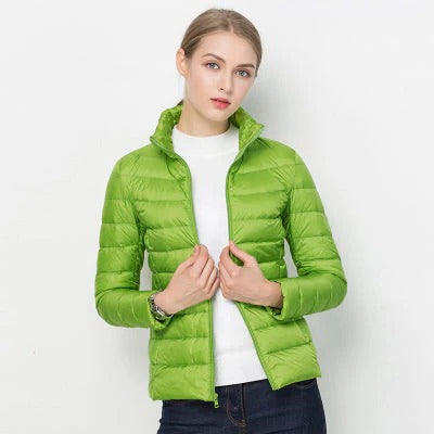 Women's ultralight down jacket lightweight warm quilted silhouette perfect for travel and everyday layering