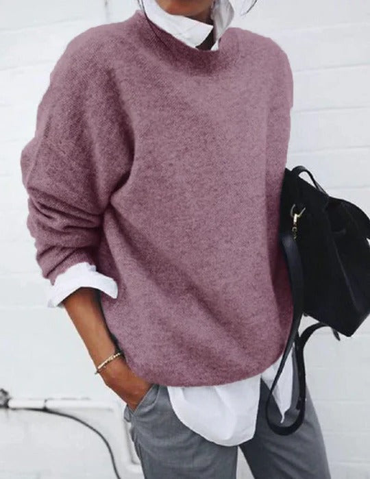 Blue lightweight men's crew neck knit sweater with ribbed cuffs, regular fit for casual everyday wear