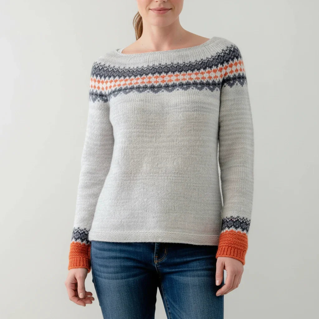 Women's relaxed-fit crewneck knit sweater with Fair Isle tree pattern, cozy everyday style