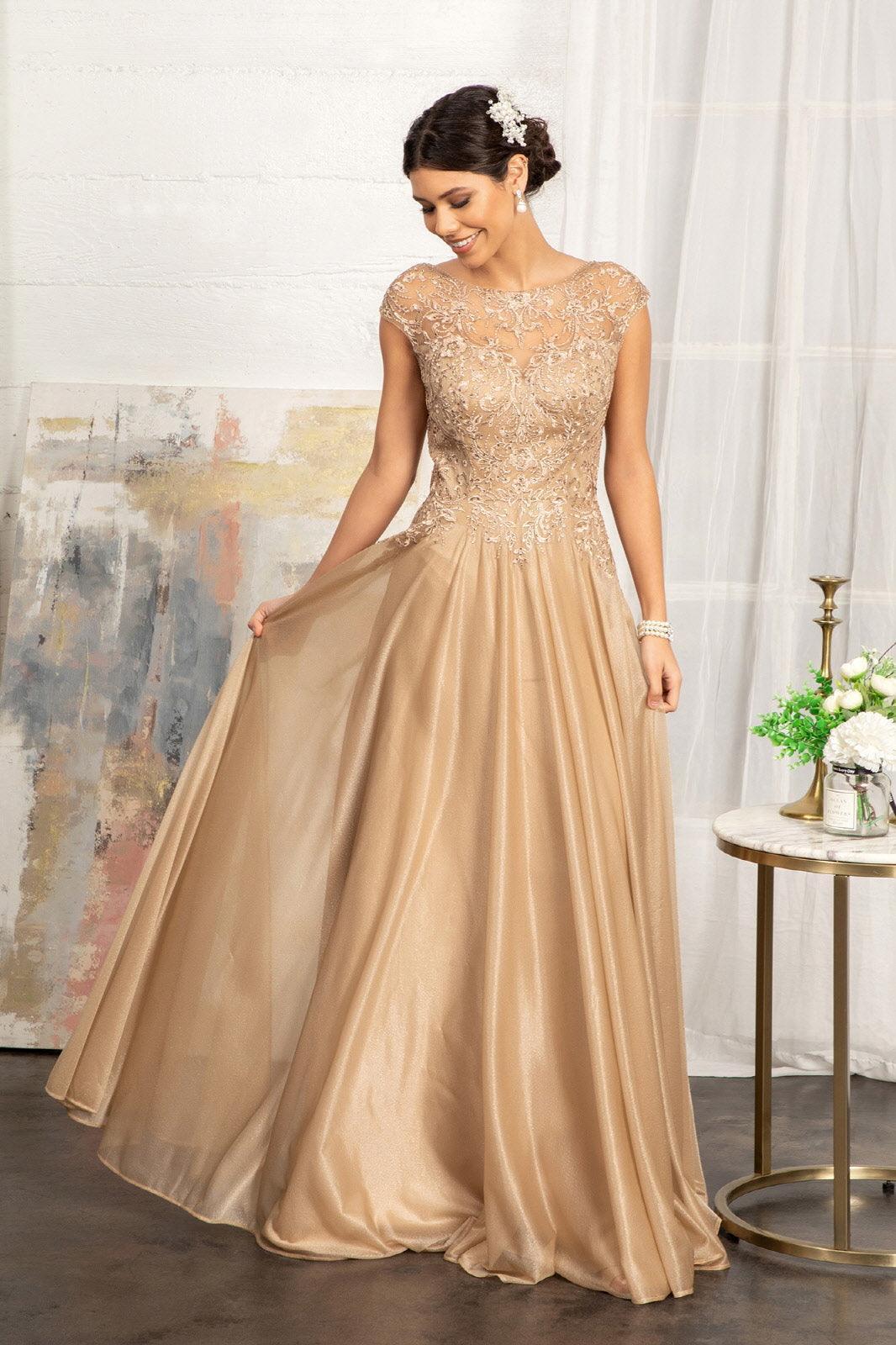 Gold 2XL Long Cap Sleeve Mother of the Bride Dress Sale - Wavlynn