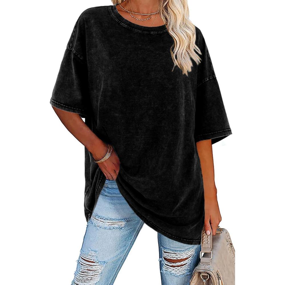 Women's oversized vintage white t-shirt with relaxed fit and worn-in washed look