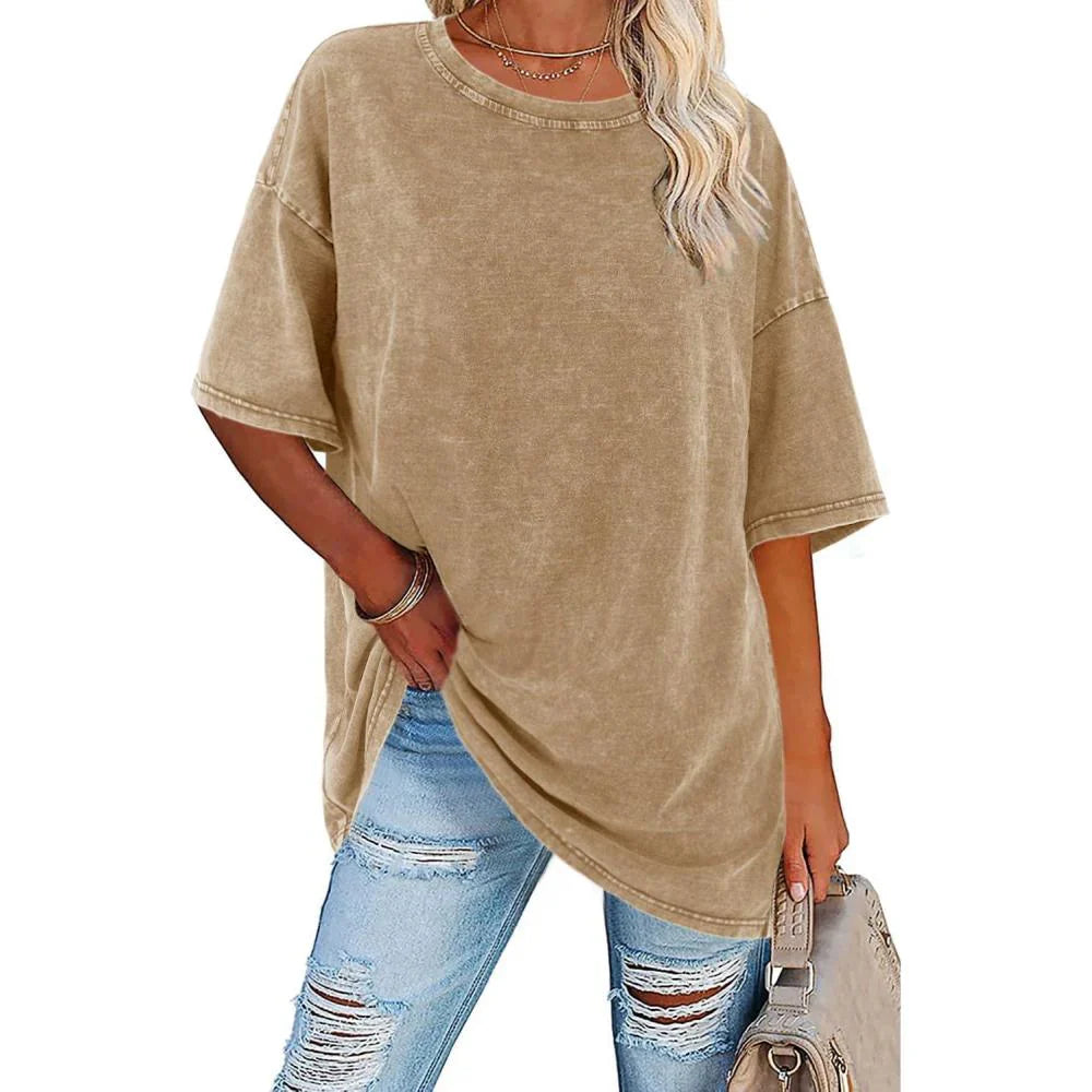 Women's oversized vintage white t-shirt with relaxed fit and worn-in classic design