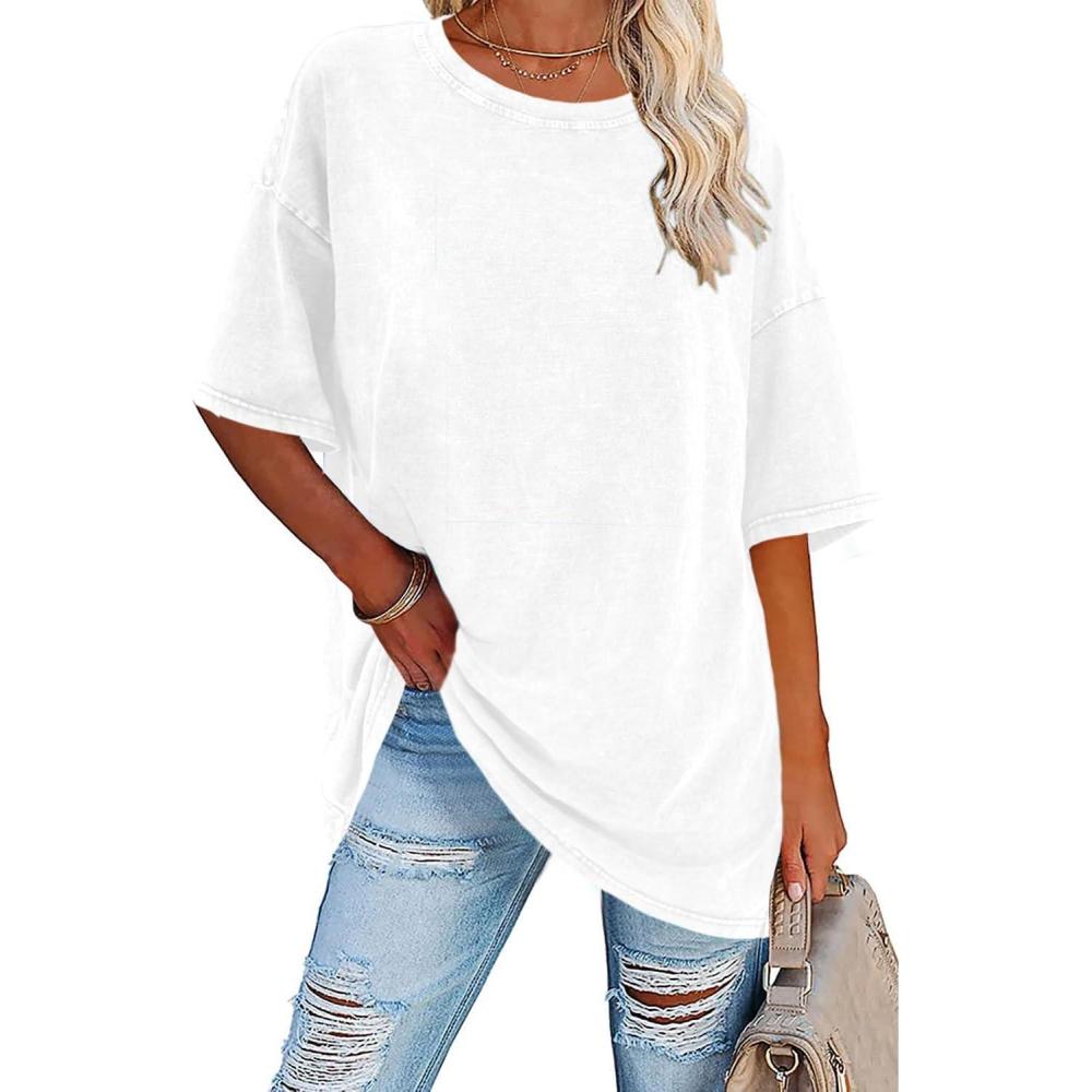 Women's oversized vintage white t-shirt with relaxed fit and worn-in classic design