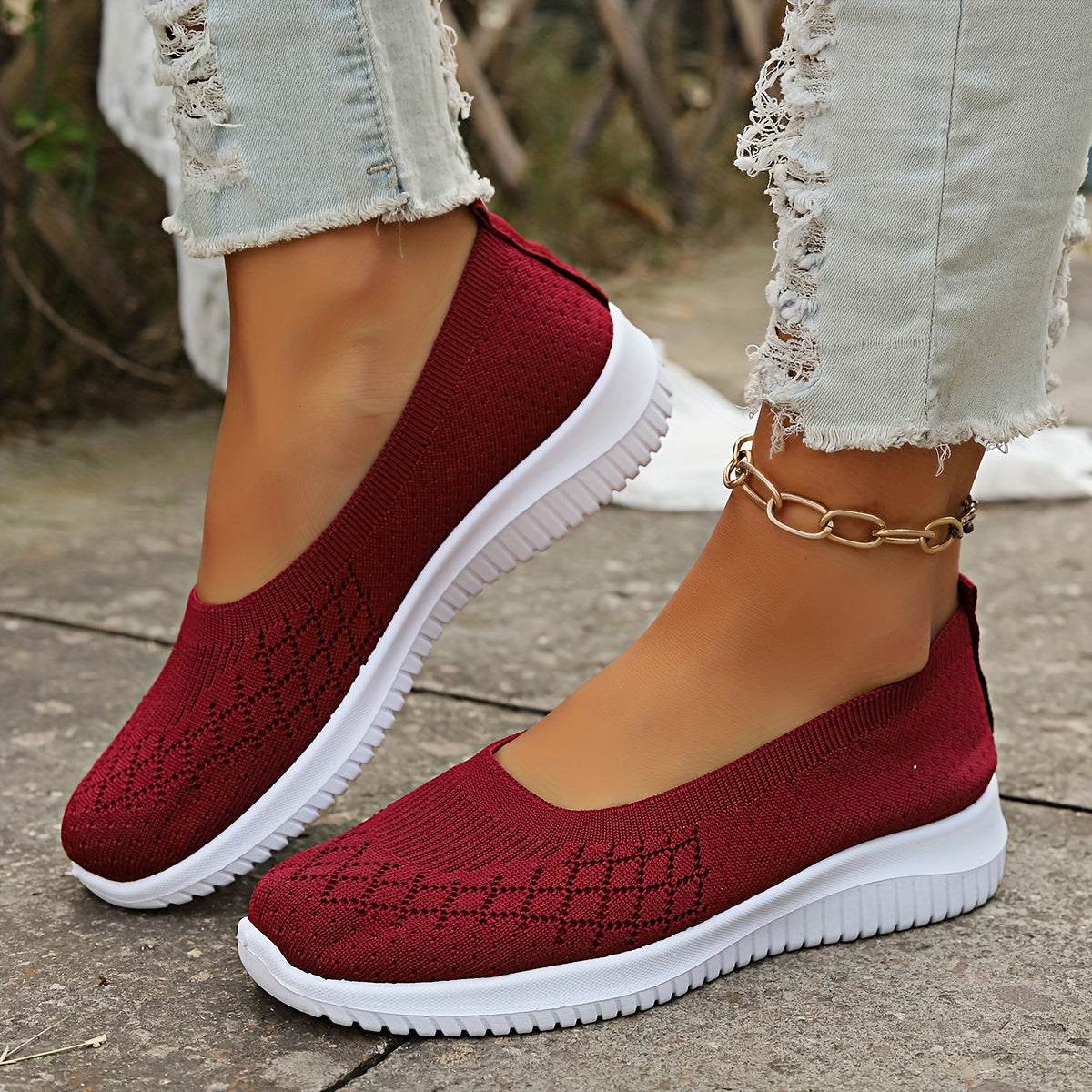 Women's breathable slip-on shoes with anti-slip sole, lightweight cushioned design for all-day comfort