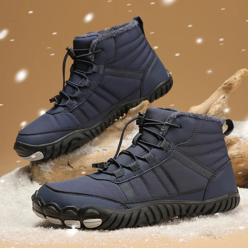 X-Forest high-top barefoot boots with wide toe box, sturdy outdoor silhouette for cold-weather adventures