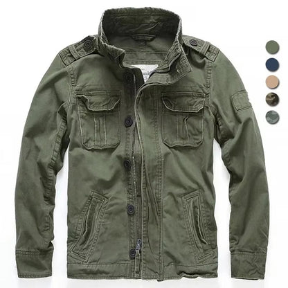 Men's M65 retro denim cargo jacket rugged field coat with multiple utility pockets outdoor style