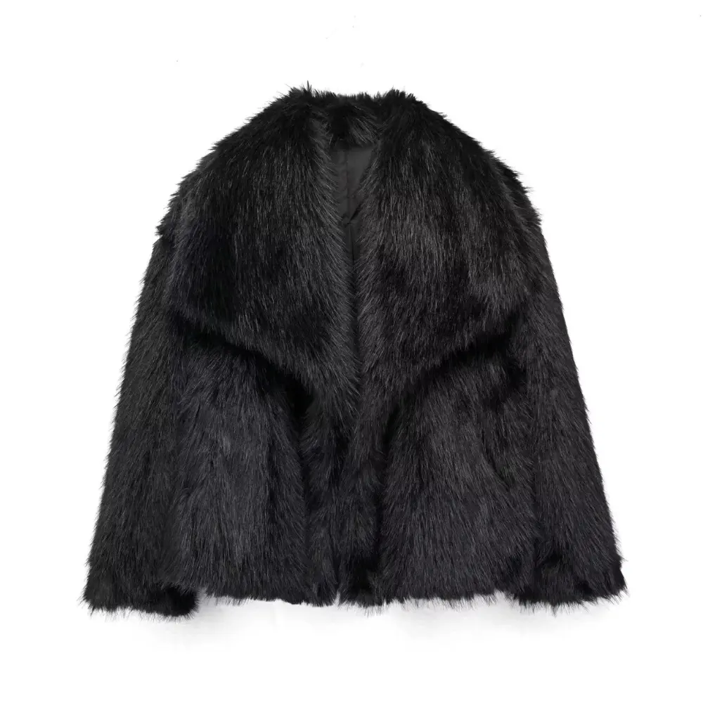 Margaux ivory faux fur jacket with tailored silhouette and plush fluffy texture for a glam look