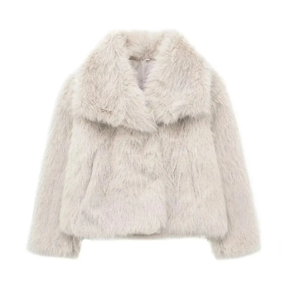 Margaux ivory faux fur jacket with plush fluffy texture and tailored elegant silhouette