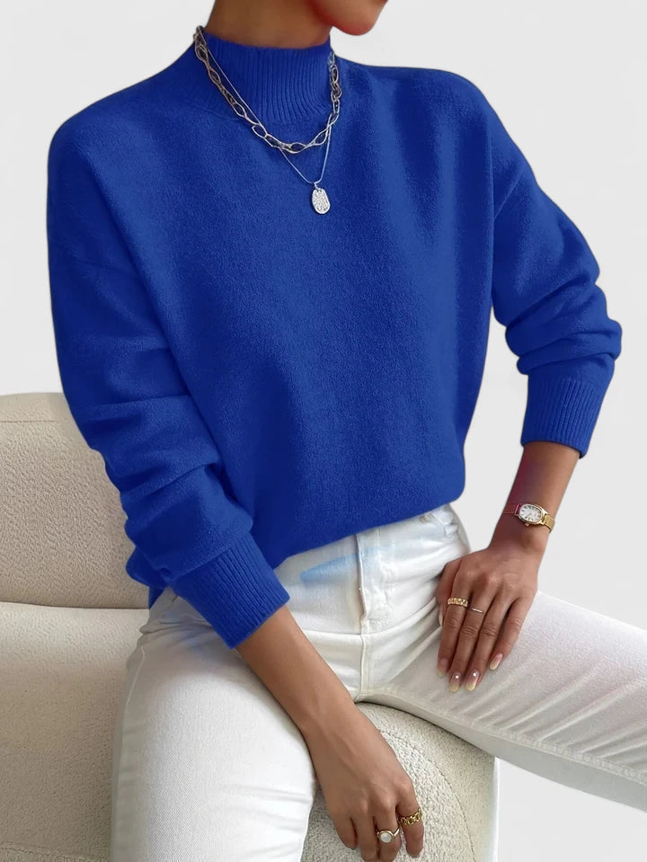 Elegant cream turtleneck sweater classic high-neck cozy soft knit timeless women's fashion style