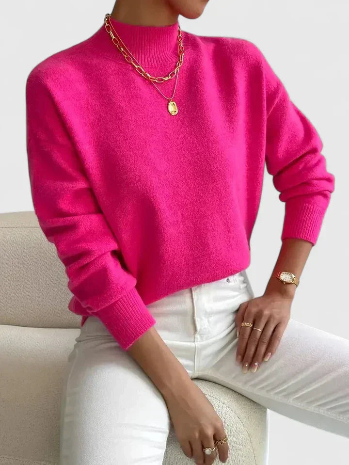 Elegant cream turtleneck sweater classic high-neck cozy knit design perfect for layering