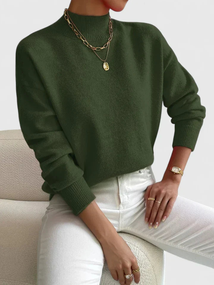 Elegant cream turtleneck sweater with classic high-neck design and soft breathable fabric for a polished look