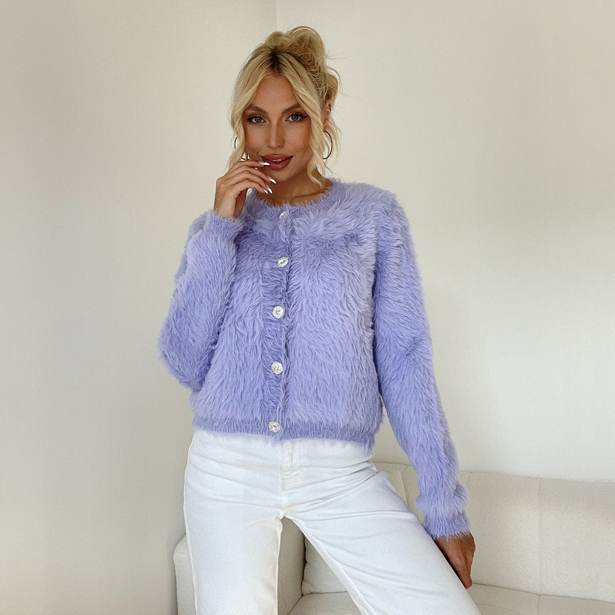Marissa  - Fluffy Button-Up Cardigan For Women - Wavlynn