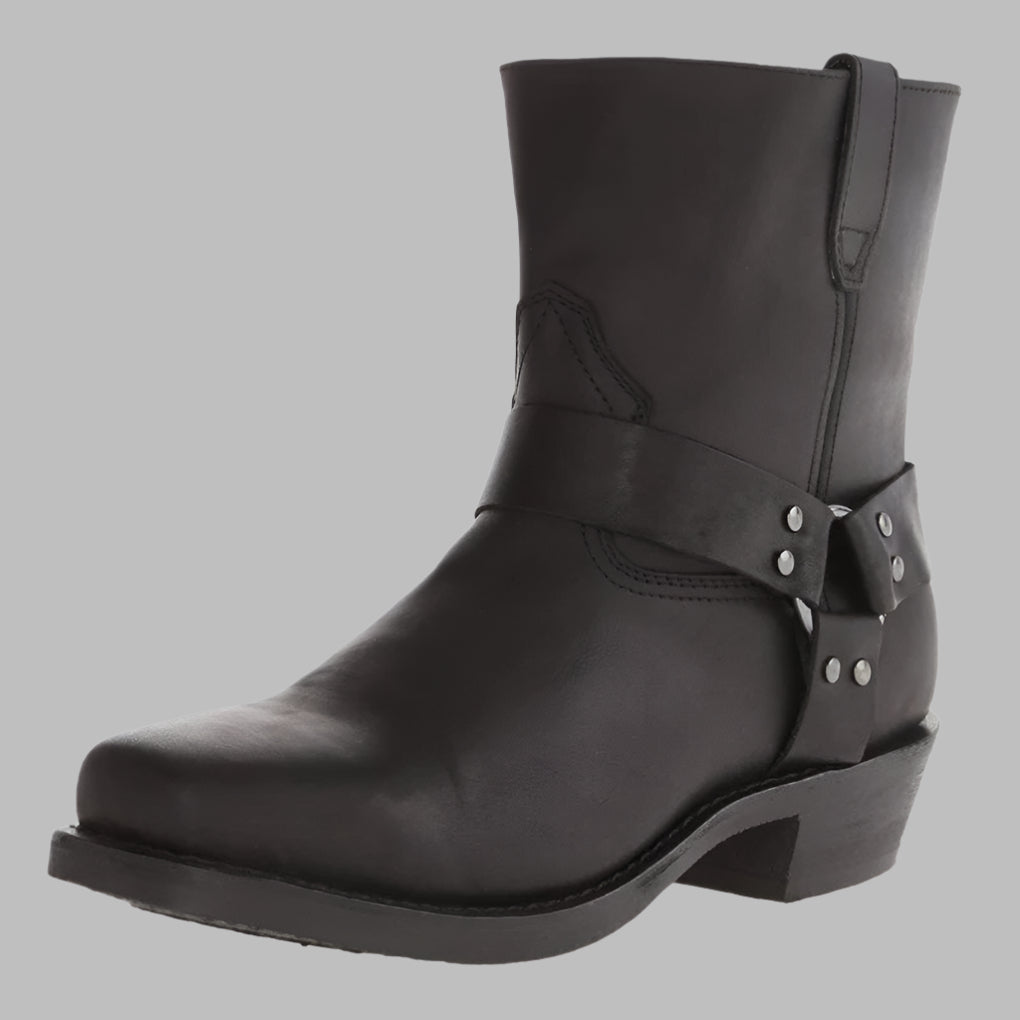 Men's brown leather ankle boots with adjustable strap detail, rugged yet refined style for daily wear