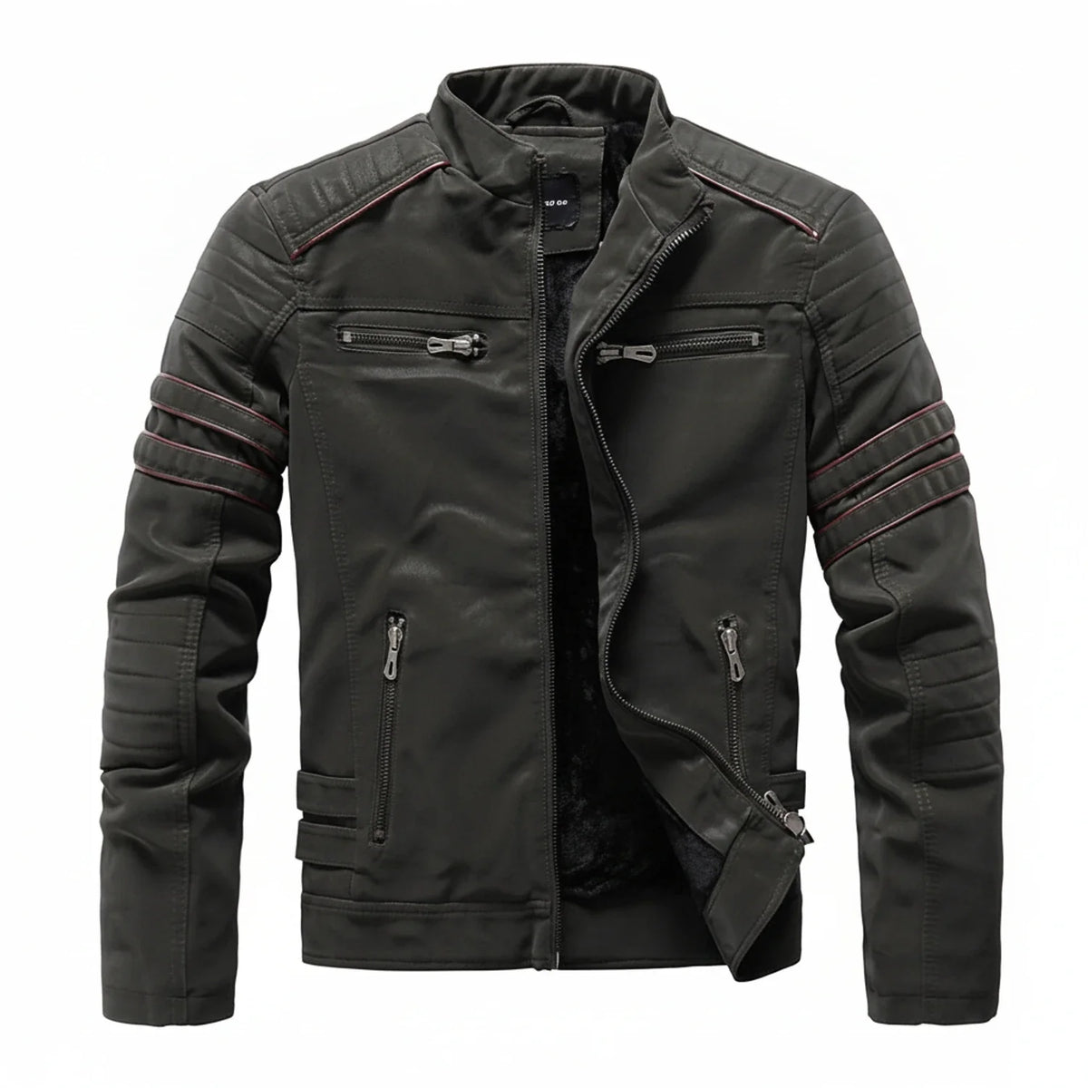 Wavlynn men's black biker jacket stand collar with zipper pockets rugged motorcycle style